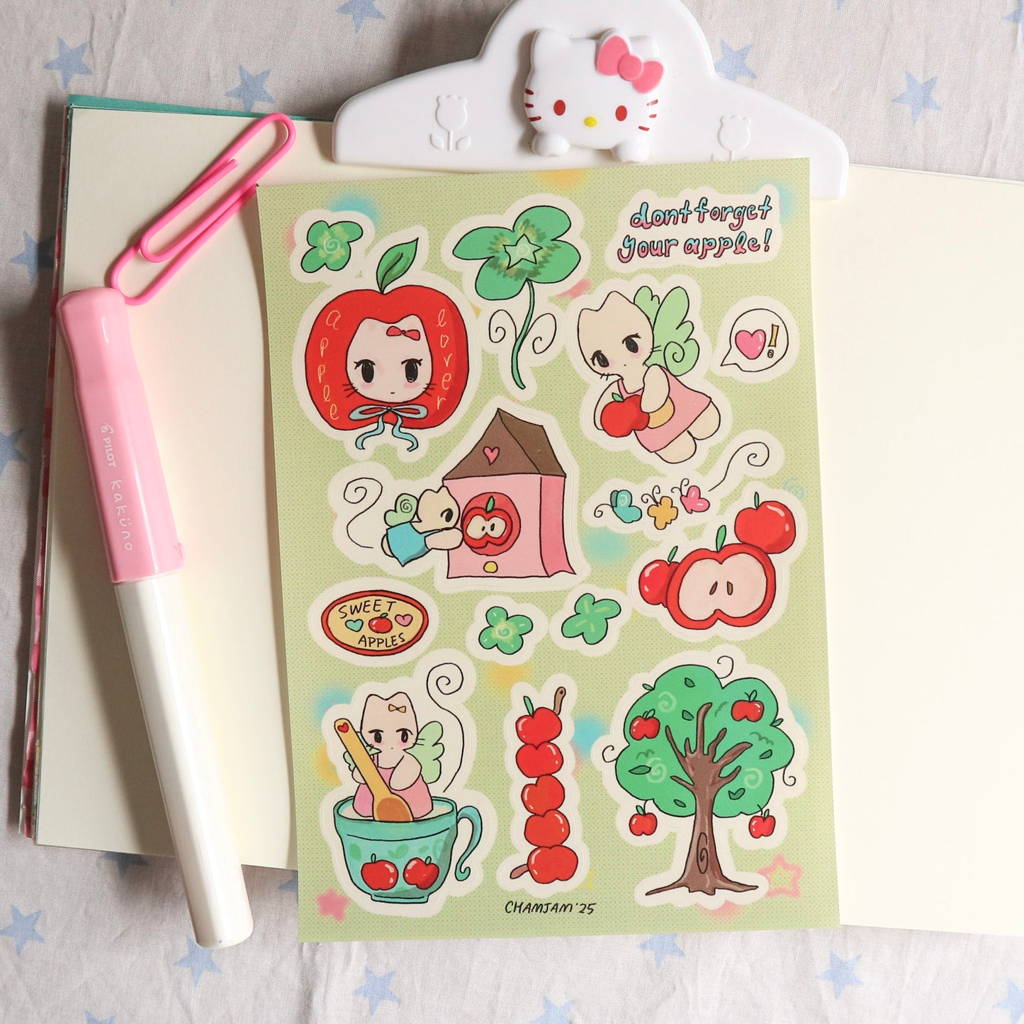 Apple Lover Ghost Cat Sticker Sheet