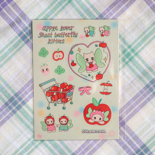 Apple Lover Ghost Butterfly Kitties Sticker Sheet