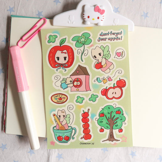 Apple Lover Ghost Cat Sticker Sheet